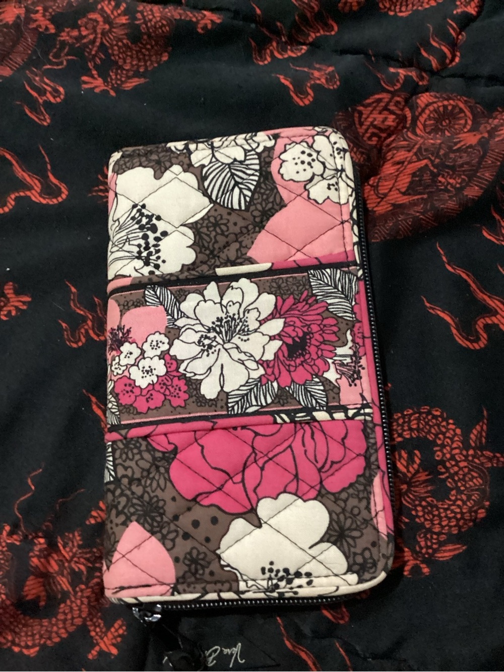Vera Bradley Pink Brown White Floral Quilted Zip Wallet - Picture 2 of 10